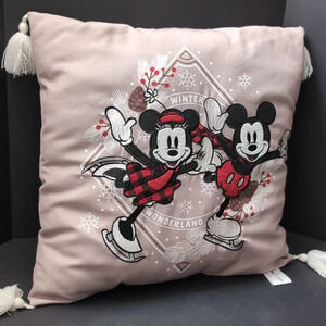 Disney St.Nicholas Minnie,Mickey Ice Skating Throw Pillow.